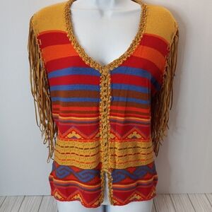 Vintage Estela Maris Bohemian Leather Fringe Festival Top